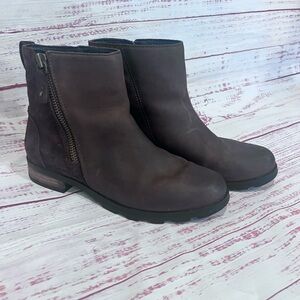 Sorel Emelie brown Leather Ankle Boots with Zipper 7.5
